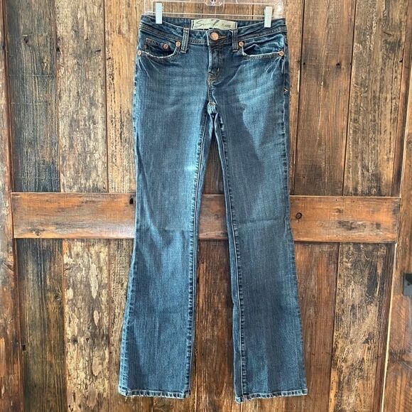 7 FOR ALL MANKIND Sz 27 ‘90s Blue Distressed Ripped Western Flare Stretch Jeans - Picture 2 of 12